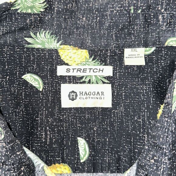 HAGGAR XXL Black Ivory Pineapple Lime Short Sleeve Button Front Shirt - Picture 9 of 10
